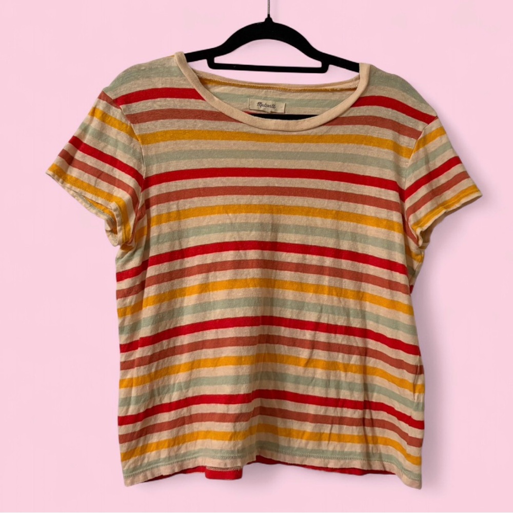 Madewell Striped Short Sleeve Tee in Cream, Red, Yellow